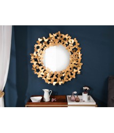 Grand miroir mural rond design doré