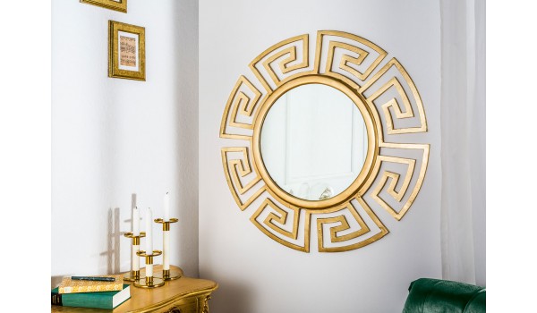 Miroir mural rond déco antique doré 85 cm
