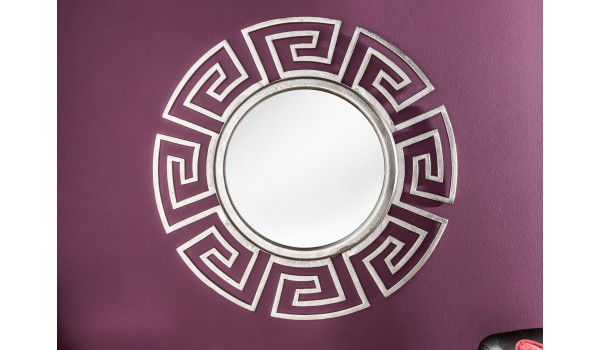 Miroir mural rond déco antique argenté 85 cm