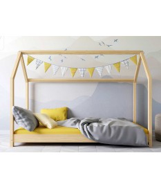 Lit maisonnette en bois naturel - Couchage au choix