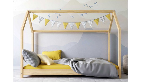 Lit maisonnette en bois naturel - Couchage au choix