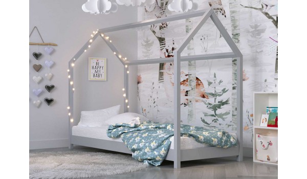Lit maisonnette gris - Couchage au choix