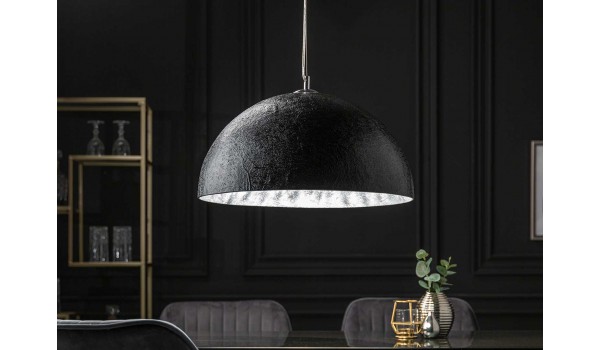 Lampe suspension 1/2 boule noir et argenté