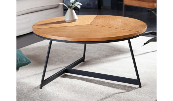 Table basse ronde moderne chêne naturel