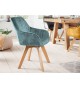 Chaises velours avec accoudoir Bleu lagon / Pieds bois massif
