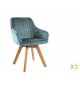 Chaises velours avec accoudoir Bleu lagon / Pieds bois massif
