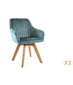 Chaises velours avec accoudoir Bleu lagon / Pieds bois massif