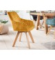 Chaise velours capitonnée Jaune / Pieds bois massif