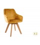 Chaise velours capitonnée Jaune / Pieds bois massif