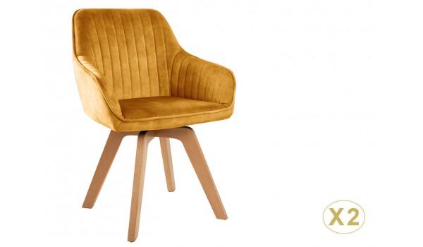 Chaise velours capitonnée Jaune / Pieds bois massif