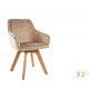 Chaise velours capitonnée champagne / Pieds bois massif