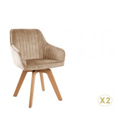 Chaise velours capitonnée champagne / Pieds bois massif