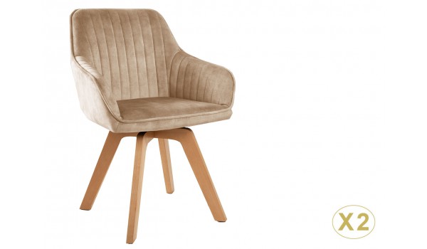 Chaise velours capitonnée champagne / Pieds bois massif