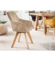 Chaise velours capitonnée champagne / Pieds bois massif
