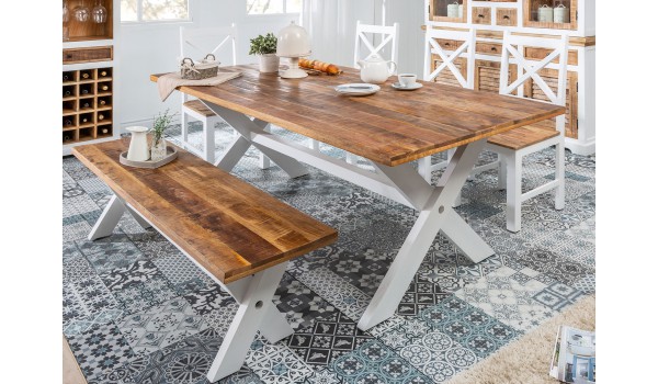 Table campagnarde shabby chic bois de Manguier et Blanche