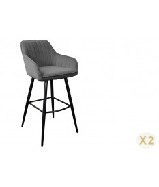Chaise de bar haute en velours gris argent