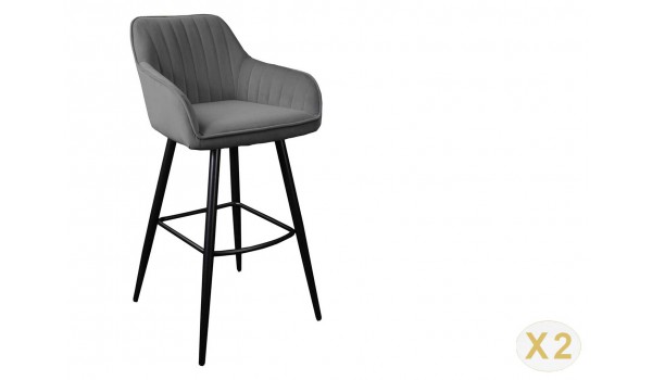 Chaise de bar haute en velours gris argent