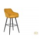 Chaise de bar haute velours jaune moutarde
