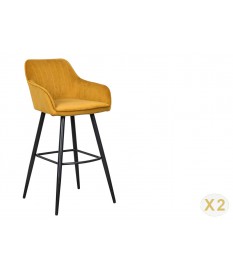 Chaise de bar haute velours jaune moutarde