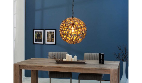 Suspension luminaire boule en bois flotté