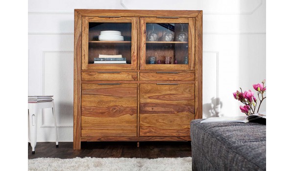 Buffet vaisselier vitré bois massif Sesham