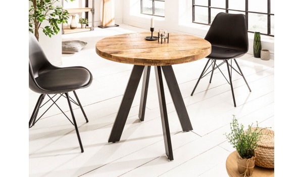 Petite table ronde en bois massif de manguier et pied métal