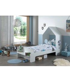 Lit enfant type cabane 90 x 200 cm blanc laqué mat