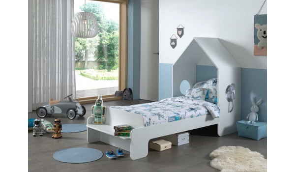 Lit enfant type cabane 90 x 200 cm blanc laqué mat