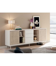 Buffet design 200 cm blanc et chêne