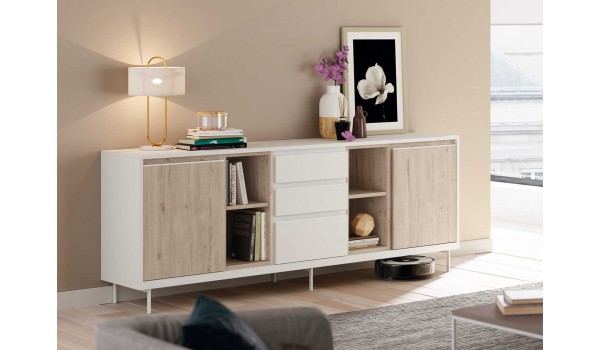 Buffet design 200 cm blanc et chêne