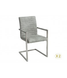Chaise design tissu gris pierre avec accoudoirs et armature en acier