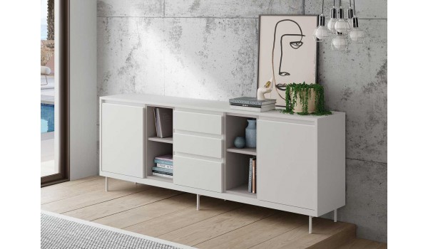 Buffet design 200 cm blanc et gris fumé
