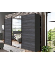 Armoire miroir 3 portes coulissantes grise acier