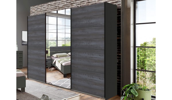 Armoire miroir 3 portes coulissantes grise acier