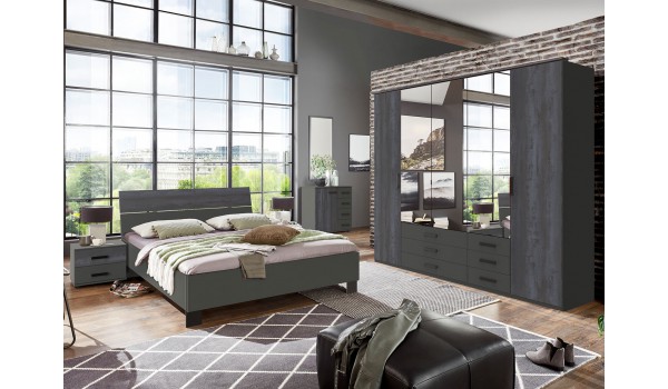 Armoire miroir 5 portes 6 tiroirs / Lit et chevets