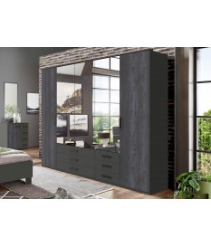 Armoire miroir dressing 5 portes 6 tiroirs