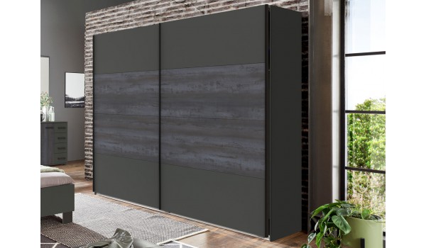 Armoire 2 portes coulissantes grise acier