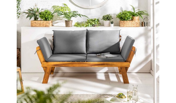 Banc de jardin en bois acacia avec coussin