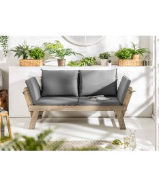 Banc de jardin en bois acacia grisé avec coussin