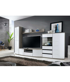 Meuble TV Mural Blanc Laqué et Bois