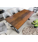 Table bois recyclé brun piétement en X métal noir