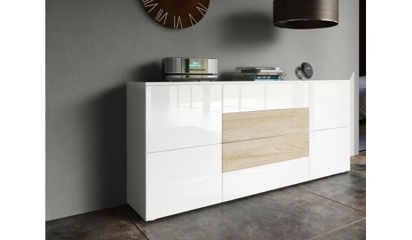 Buffet Design Blanc Laqué / 4 Portes & 4Tiroirs