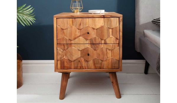 Table de nuit en bois d'acacia - 2 Tiroirs