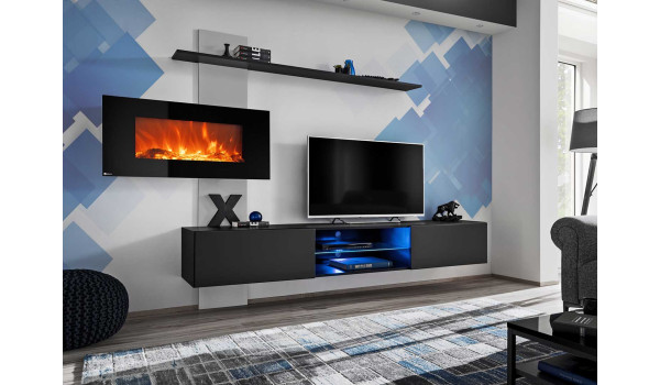 Meuble TV mural avec cheminée