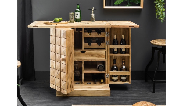 Meuble bar comptoir en bois d'acacia