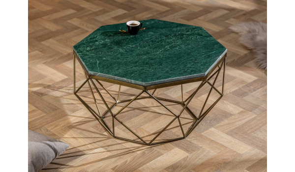 Table basse marbre et métal forme diamant