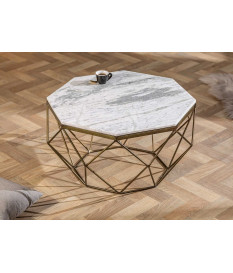 Table basse marbre blanc et laiton doré antique