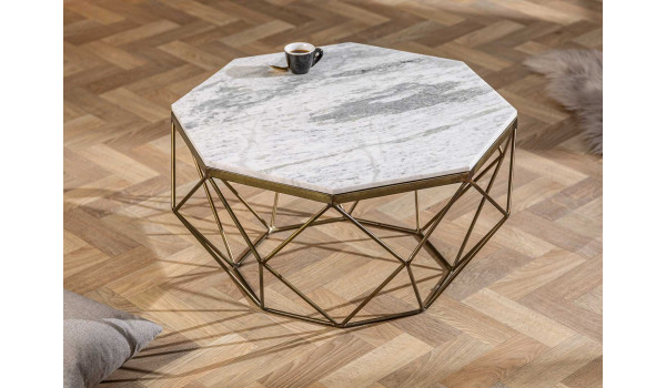Table basse marbre blanc et laiton doré antique
