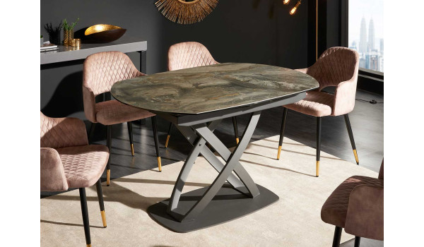 Table céramique ovale extensible aspect marbre taupe