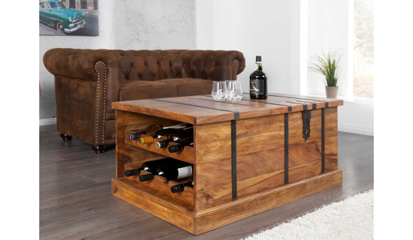 Table basse coffre bar en bois